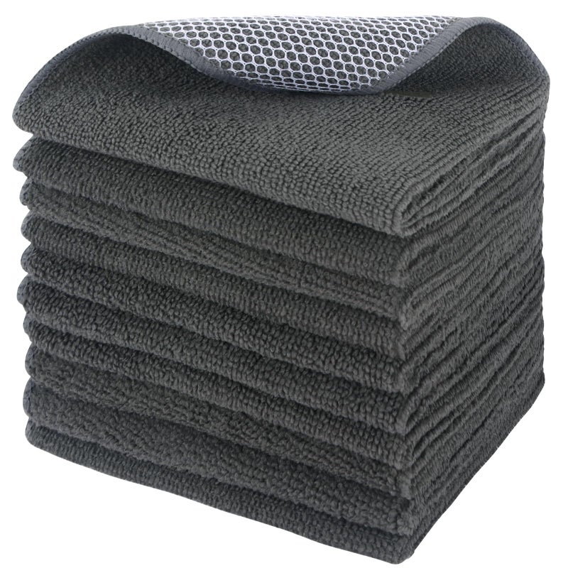 SINLAND Microfiber Dish Cloths Wash Clothes for Kitchen Best Kitchen Cloths Cleaning Cloth Poly Scour Side 12"x12" (10Pack, Dark Grey) - Image 1